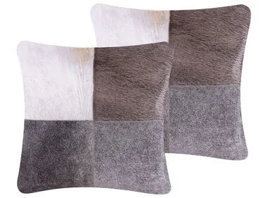 Sett med 2 pynteputer NELLAD 45 x 45 cm Ekte skinn Grå Patchwork v:1881464