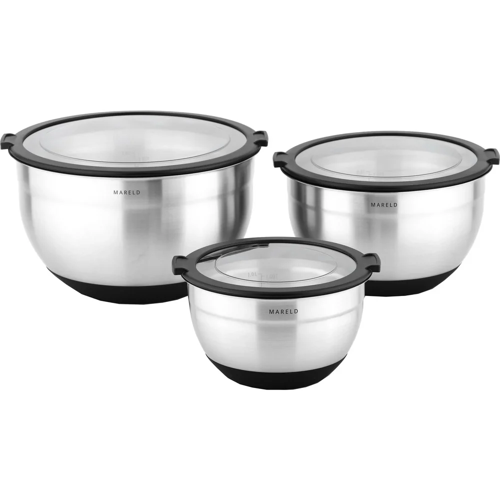 Blandeskål med Lokk 3-pk Rustfritt Stål v:2557585