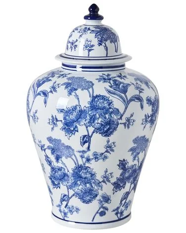 Vase med lokk ALFARO 46 cm Porselen Hvit/blå v:4330708 Vase med lokk ALFARO 46 cm Porselen Hvit/blå v:4330708