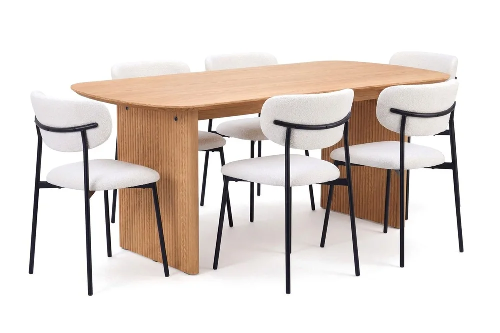 Alma spisegruppe rektangulær 180 cm eik med 6 Lucy spisestoler v:8948537