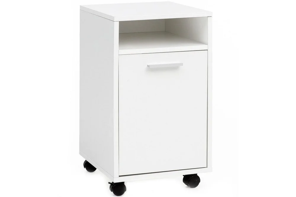 Rullecontainer Wohnling oppbevaringsbrett, 1 dør, foliert sponplate med hjul, moderne stil Hvit v:9038135