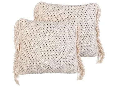 Sett med 2 pynteputer BESHAM 45 x 45 cm Bomull Lys beige Geometrisk mønster v:2572351 Sett med 2 pynteputer BESHAM 45 x 45 cm Bomull Lys beige Geometrisk mønster v:2572351