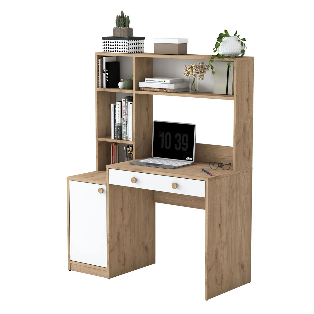 Skrivebord og bokhylle Wallxpert Cleo Shelf (115 x 146 x 50 cm) Valnøtt Hvit v:6280549