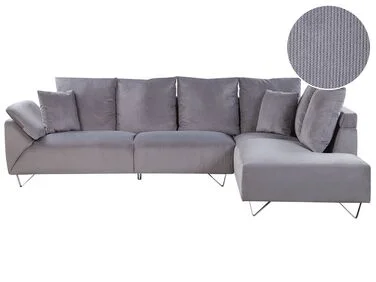 Hjørnesofa 4-seters LUNNER Kordfløyel Grå Venstrevendt v:261605 Hjørnesofa 4-seters LUNNER Kordfløyel Grå Venstrevendt v:261605