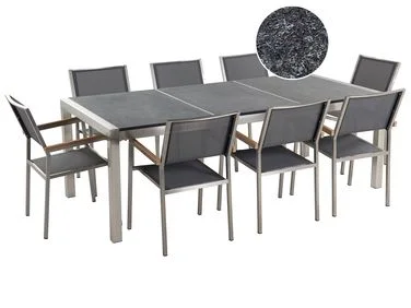 Spisegruppe til uteplassen 8-seters GROSSETO Trippelplate Granitt Flammet Svart/grå v:6894818