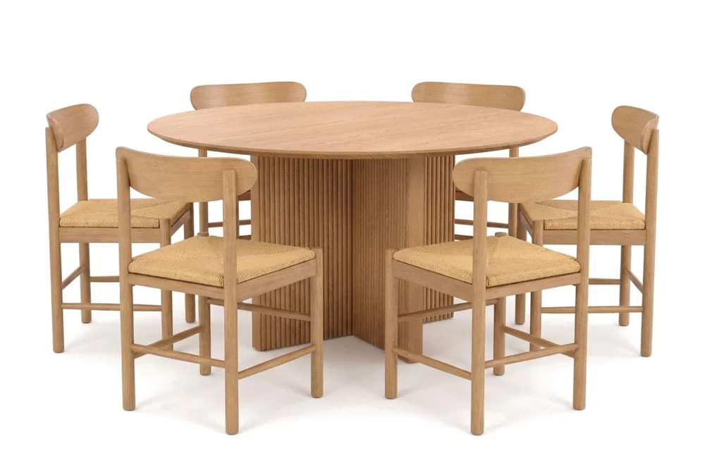 Edda spisegruppe rund 130 cm eik med 6 Malte spisestoler v:1145253